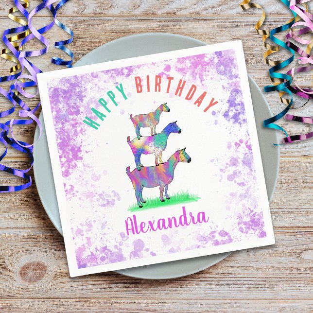 Färgglada getter Personlig barnkalas Pappersservett (Cute goats colorful farm animal art personalized happy birthday party paper plates)