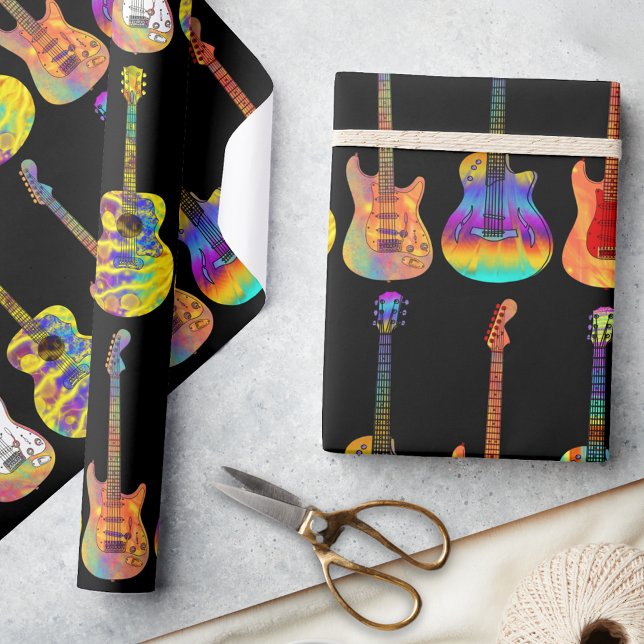 Färgglada gitarrer presentpapper (Colorful funky guitar pattern wrapping paper for guitarists musicians songwriters and music perform)