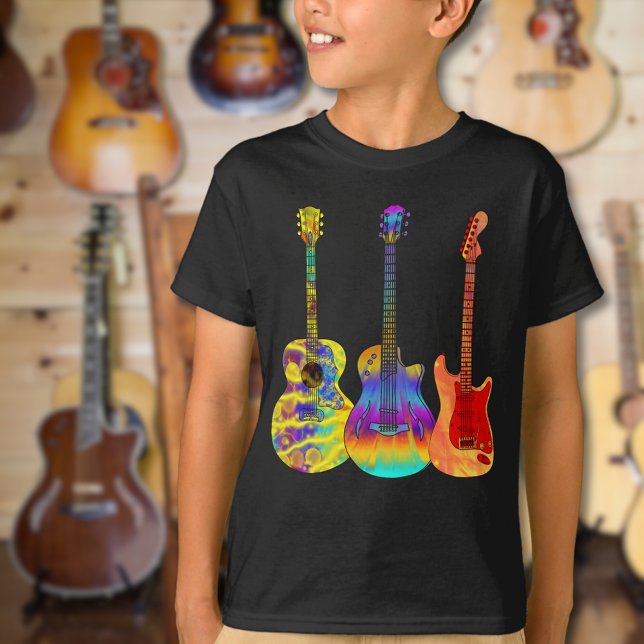 Färgglada gitarrer t shirt (Colorful guitar black tshirt psychedelic funky guitars for guitarists musicians and music lovers)
