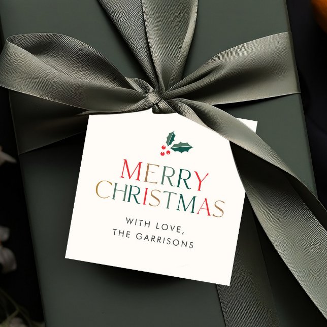 Färgglada Glad jul Grönska Blad Present  Gåvor Etiketter (Elegant Typography Colorful Merry Christmas Gift Tag.)