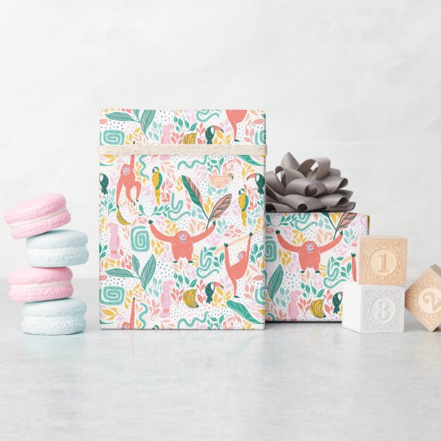 Färgglada glada djungeldjur tropiska blad presentpapper (Baby Shower)