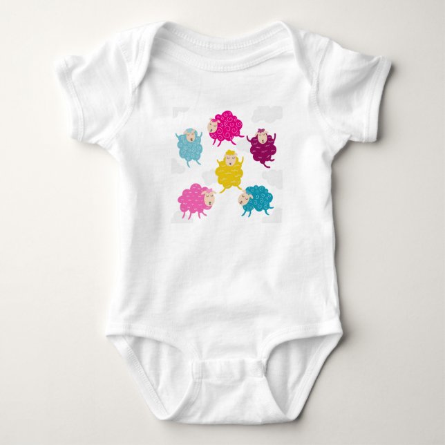 Färgglada glada får baby bodysuit t shirt (Framsida)