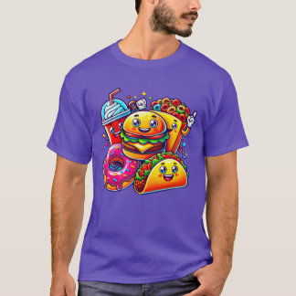Färgglada glada mat vänliga digitala seriefigurer  t shirt