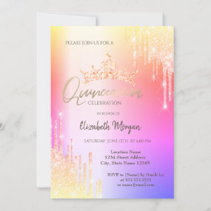 Färgglada glitterdroppar krona Quinceañera Inbjudningar