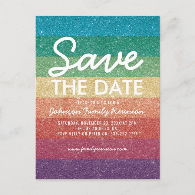 Färgglada Glitterfest Återträff Spara Datum Meddelande Vykort (Framsida)