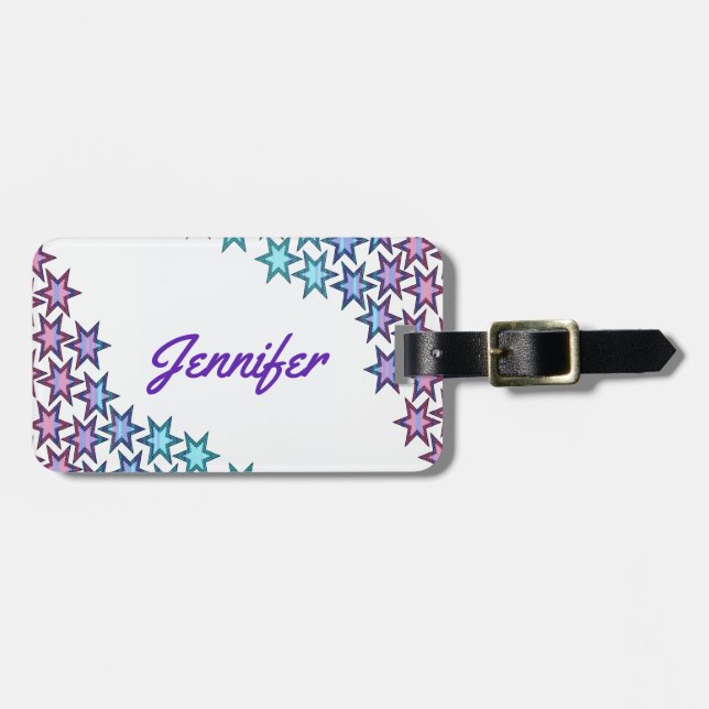 Färgglada glitterstjärnor bagagelapp (Horisontell Framsida)