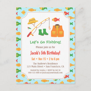 Färgglada Go Fishing Födelsedagsfest Inbjudningar