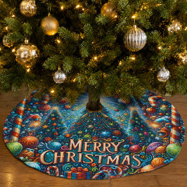 Färgglada God Jul Dekorerade Träd Julgransmatta Borstad Polyester