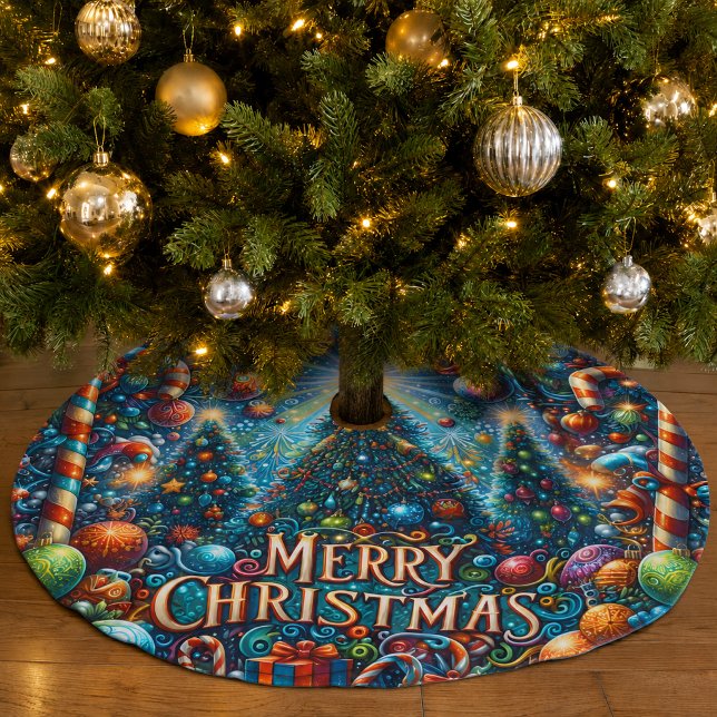 Färgglada God Jul Dekorerade Träd Julgransmatta Borstad Polyester (Skapare uppladdad)