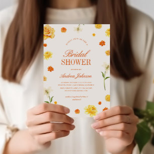 Färgglada gula orange blommande vårbröllopsfest inbjudningar