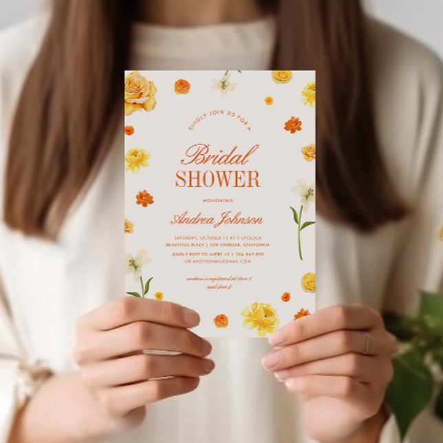 Färgglada gula orange blommande vårbröllopsfest inbjudningar (Skapare uppladdad)