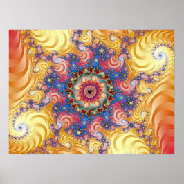 Färgglada gula spiraler Mandelbrot Poster