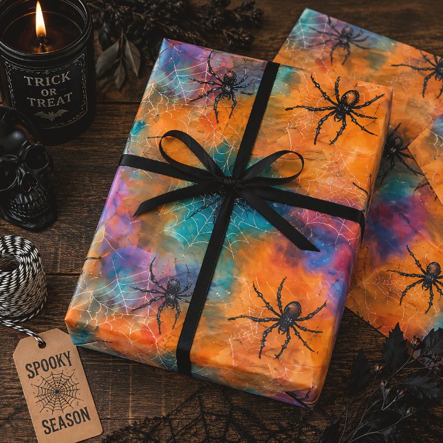 Färgglada Halloween-spindlar i akvarell Presentpapper (Skapare uppladdad)