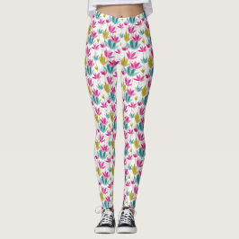 Färgglada Handmålade Bladtryck Leggings
