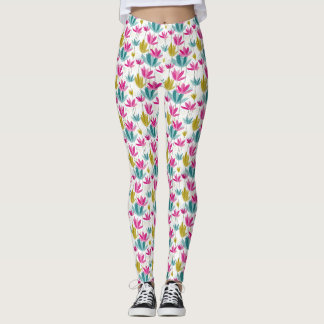 Färgglada Handmålade Bladtryck Leggings
