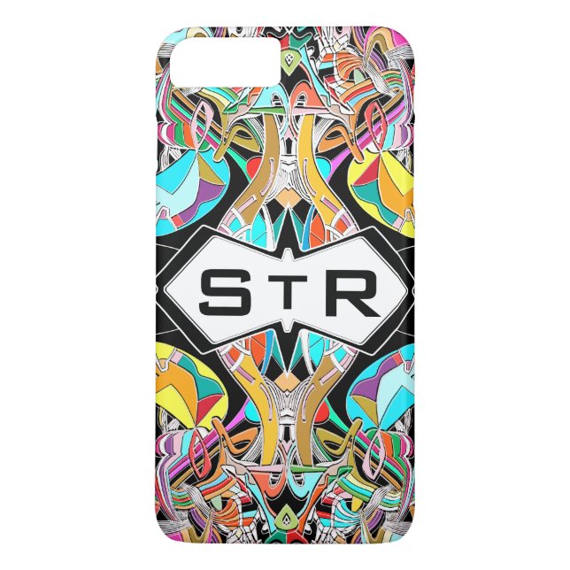 Färgglada Handritade Abstrakt I Monogram Initialer Case-Mate iPhone Skal (Baksida)