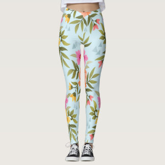 Färgglada Handritade Blommor Leggings
