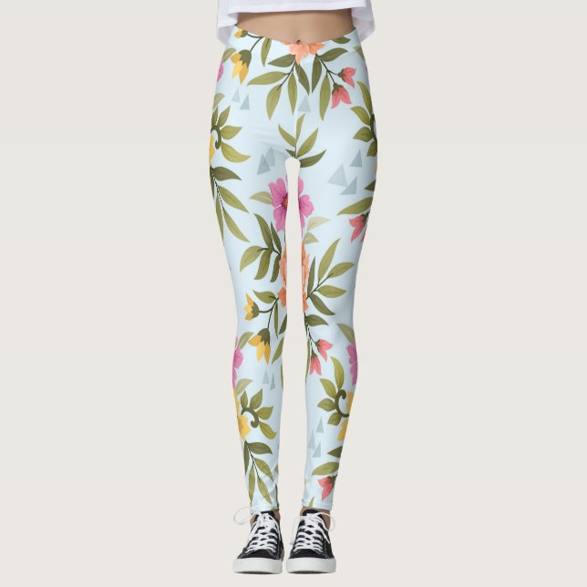 Färgglada Handritade Blommor  Leggings (Framsida)