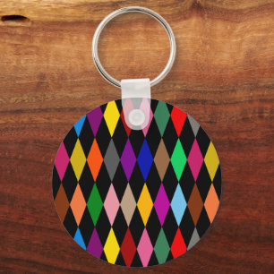 Färgglada Harlequin-diamanter Design Svart  Nyckelring