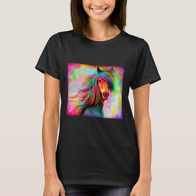 Färgglada hästar Ridning Hästälskare Flöde T Shirt (Framsida)