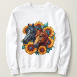 Färgglada hästporträtt med livfulla solrosor t shirt
