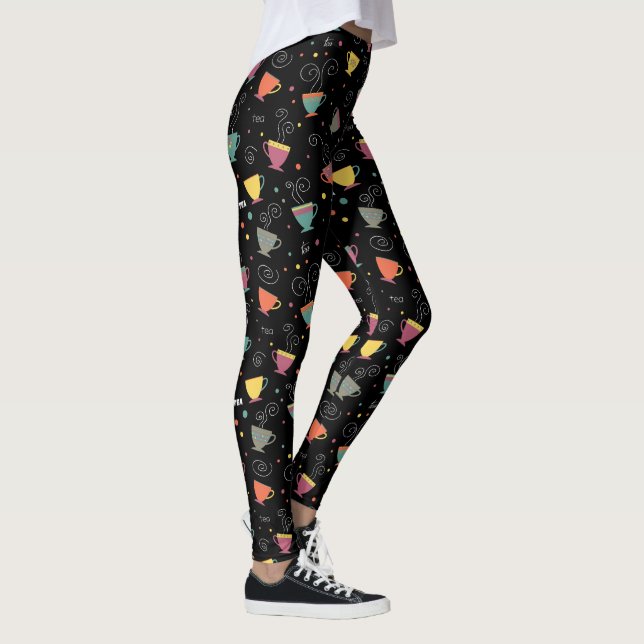Färgglada heta te-koppar vinterdesign leggings (Höger)