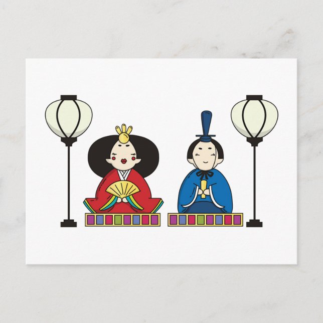 Färgglada Hina Matsuri-dockor vykort (Framsida)