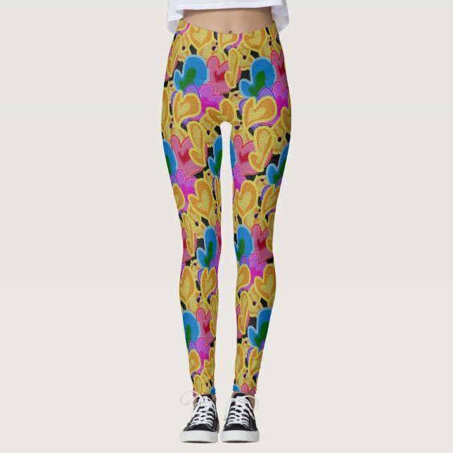 Färgglada Hjärtan Design Leggings (Framsida)