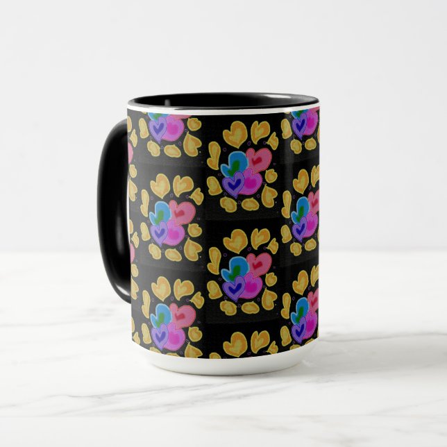 Färgglada Hjärtan Design Mugg (Framsida vänster)