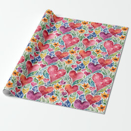 Färgglada Hjärtan och Blommor Presentpapper