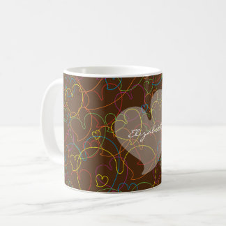 Färgglada Hjärtans Nät Mönster-Brun-Namn Kaffemugg