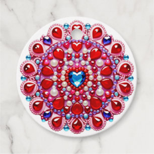 Färgglada hjärtjuveler Mandala-design Gåvor Etiketter