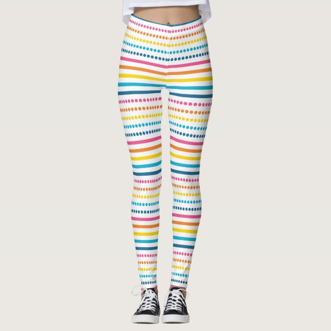 Färgglada horisontella prickiga ränder geometriska leggings (Framsida)