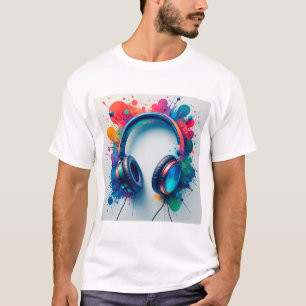 Färgglada hörlurar med livfulla färgsprut t shirt