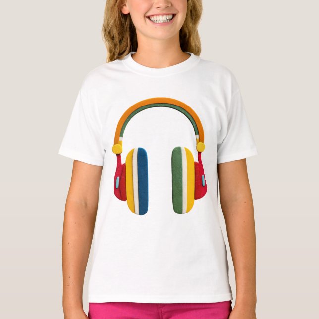 Färgglada Hörlurar – Rollig Musikdesign för Barn  T Shirt (Framsida)