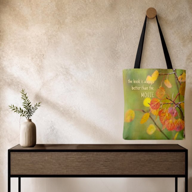 Färgglada höstaspblad Utbytbar bild Tygkasse (Replaceable photo and template text on double sided shoulder style tote bag design on wall hook.)