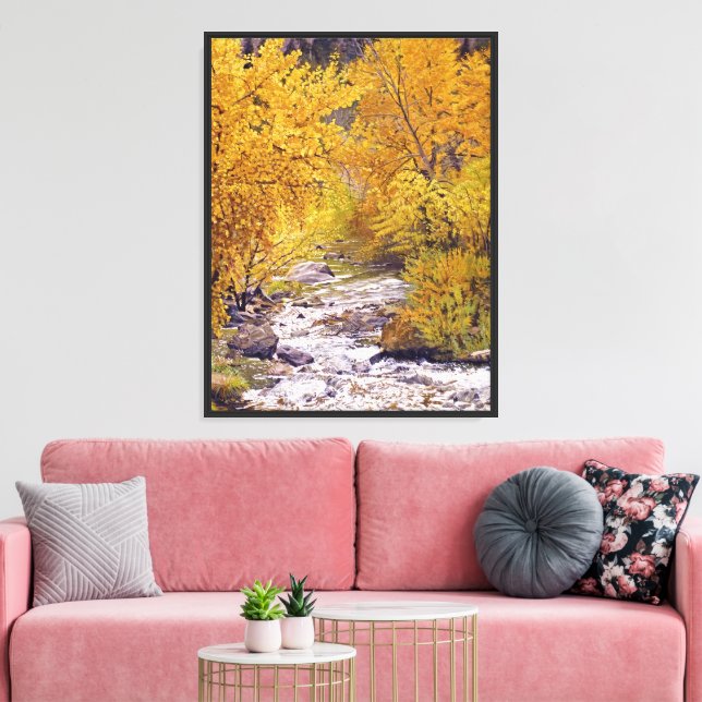 Färgglada höstaspsträd i Morrison Colorado Canvastryck (Insitu (Vardagsrum))