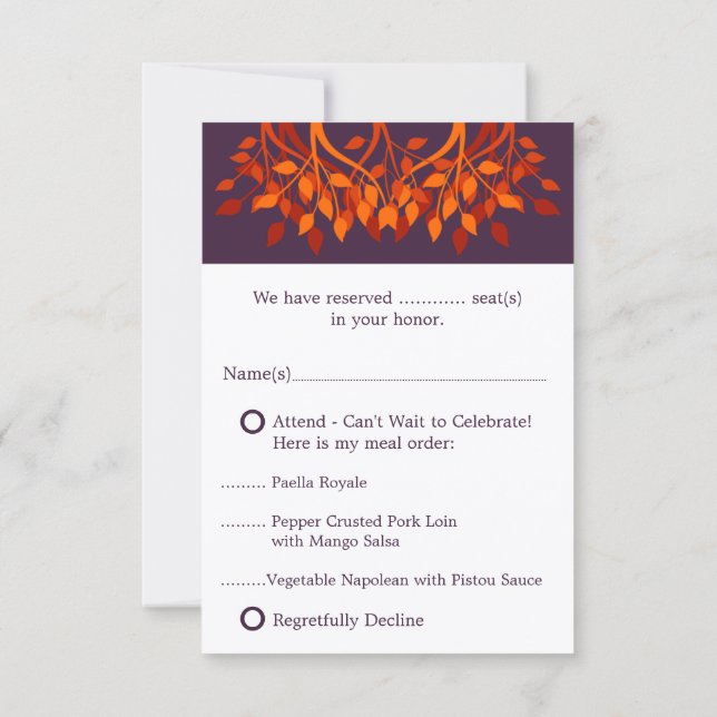 Färgglada höstlöv Plommon Orange RSVP-kort OSA Kort (Baksida)