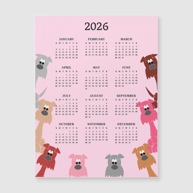 Färgglada Hundar 2026 Kalender Magnetkort (Framsida)