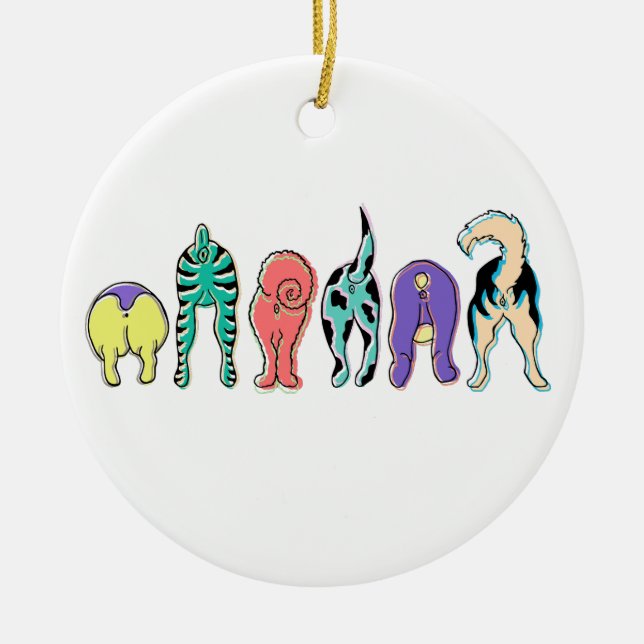 Färgglada hundbyster julgransprydnad keramik (Framsidan)