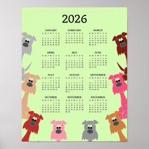 Färgglada hunddesign 2026 kalenderposter poster