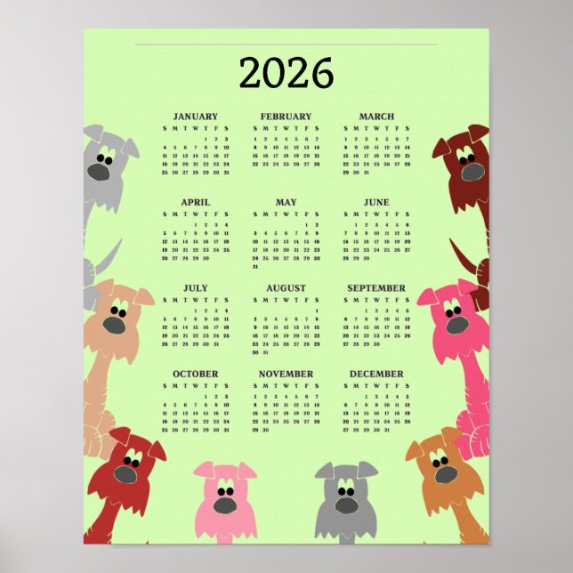 Färgglada hunddesign 2026 kalenderposter poster (Framsidan)
