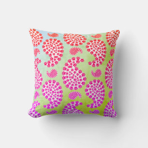 Färgglada hundfotsavtryck Paisley Vintage-stil Kudde