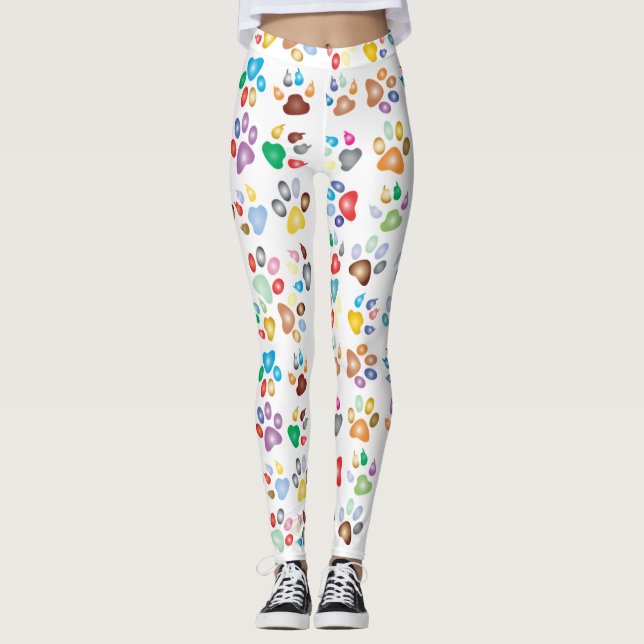 Färgglada hundvalpsavtryck leggings (Framsida)