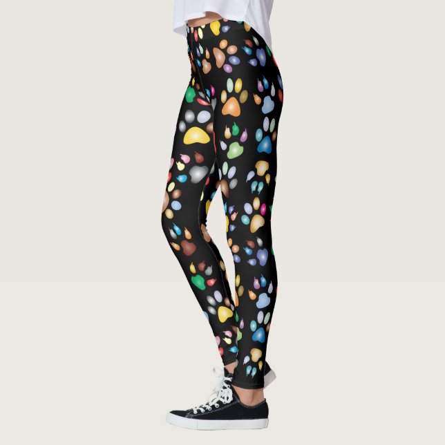 Färgglada hundvalpsavtryck, Svarta Leggings (Vänster)