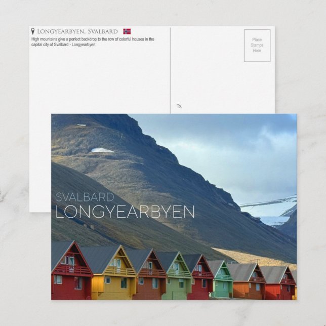 Färgglada hus i Longyearbyen, Svalbard vykort (Fram/baksida)