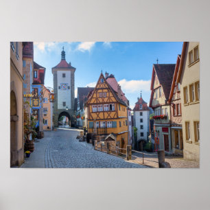 Färgglada hus i Rothenburg, Tyskland Poster