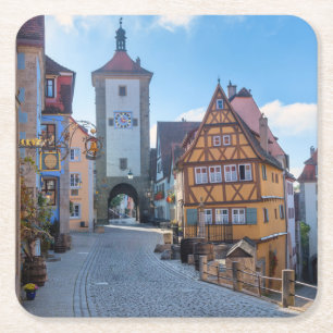 Färgglada hus i Rothenburg, Tyskland Underlägg Papper Kvadrat