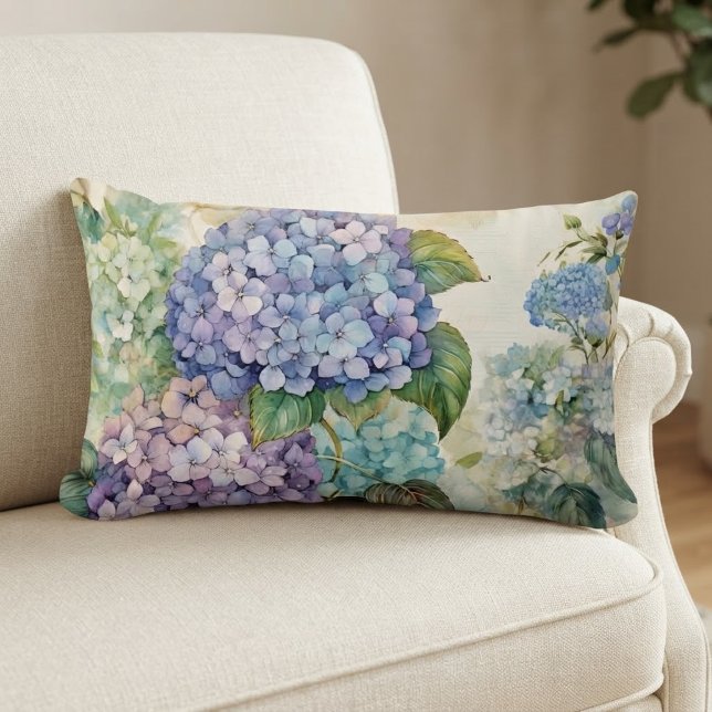 Färgglada hydrangeor akvareller  lumbarkudde (Skapare uppladdad)