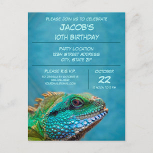Färgglada Iguana 10-års födelsedagsfirande Vykort